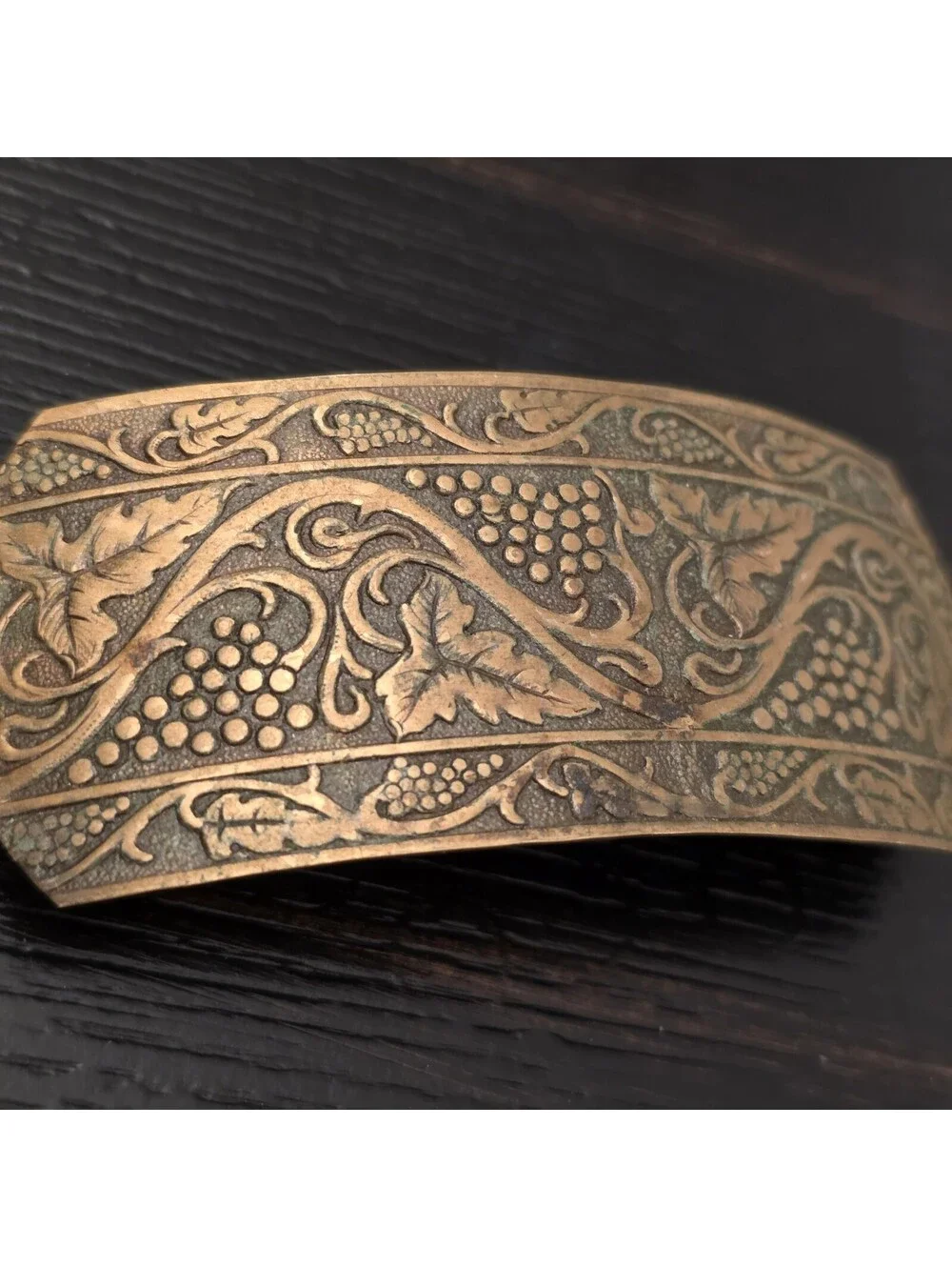 Vintage Bronze Tone Grapevine Barrette Etched Leaf Grape Design Hair Clip EUC